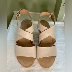FRANCO SARTO-Women’s “Dania” Sz 10 in Cream;Leather Wedge Sandals/ Worn 1-2x’s.